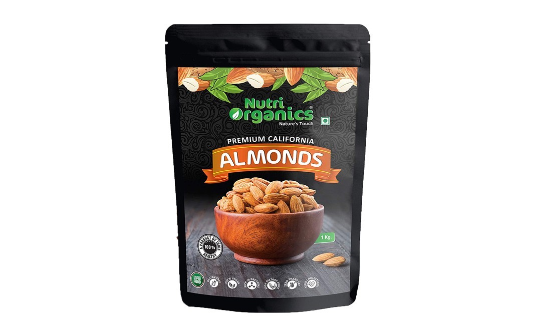 Nutri Organics Premium California Almonds    Pack  1 kilogram